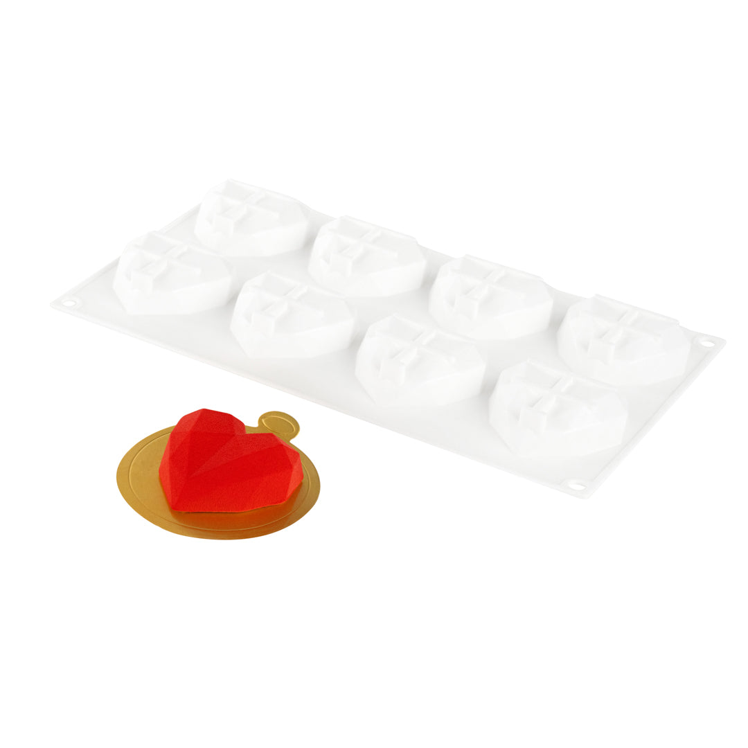 restaurantware Pastry Tek Silicone Diamond Heart Baking Mold - 8-Compartment - 10 count box