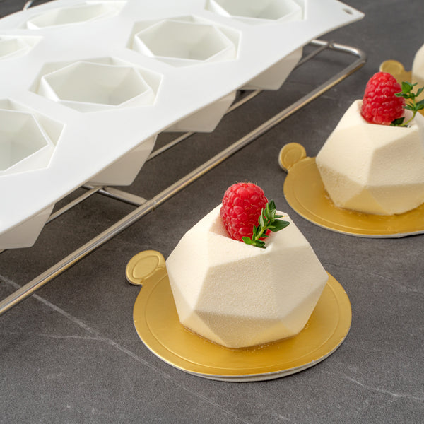 Restaurantware Pastry Tek Silicone Diamond Sphere Baking Mold - 8-Compartment - 10 Count Box