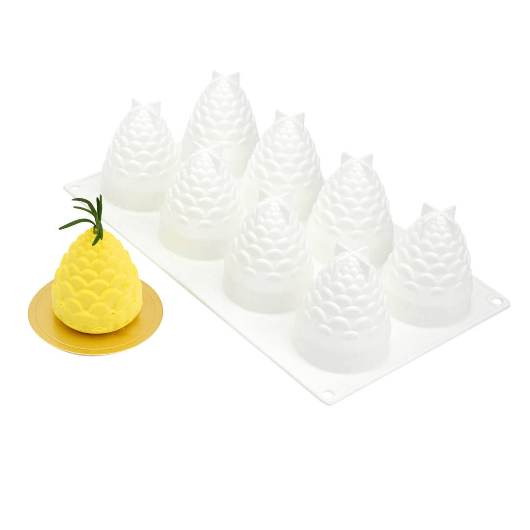 restaurantware Pastry Tek Silicone Pineapple Baking Mold - 8-Compartment - 10 count box
