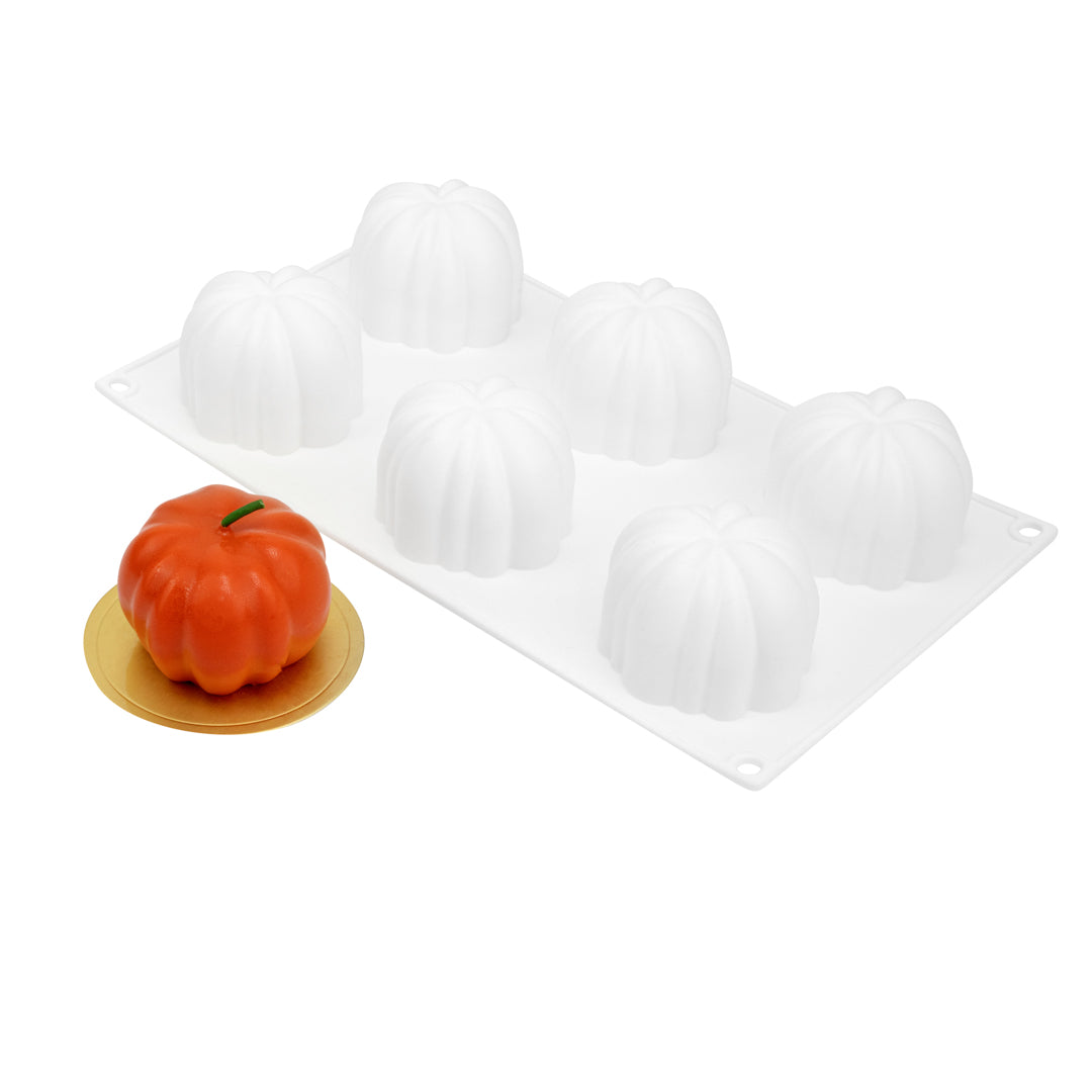 restaurantware Pastry Tek Silicone Pumpkin Baking Mold - 6-Compartment - 10 count box