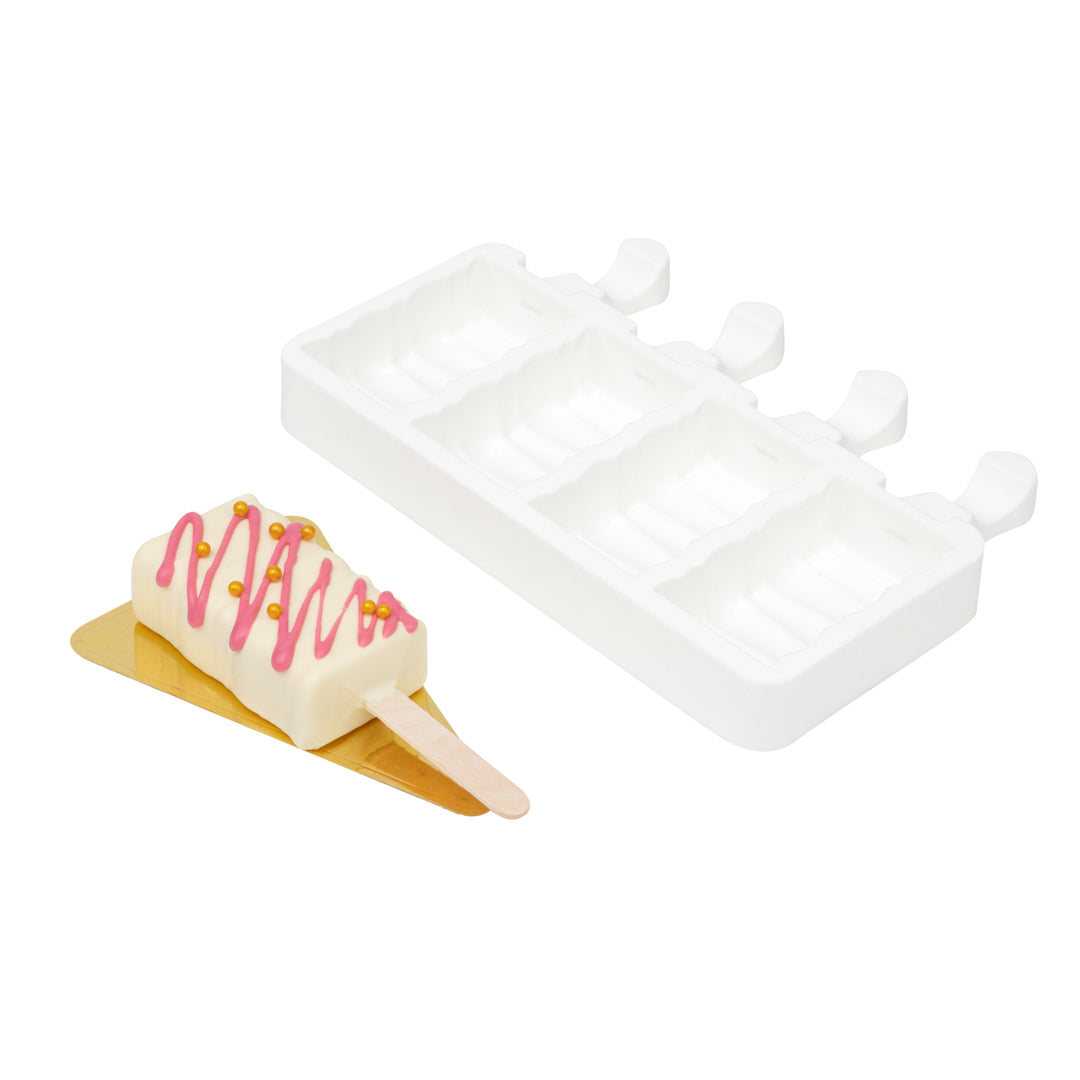 restaurantware Pastry Tek Silicone Rectangle Popsicle Mold - 4-Compartment - 10 count box