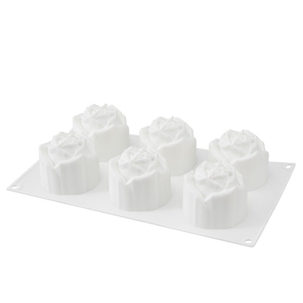 Restaurantware Pastry Tek Silicone Rose Baking Mold - 6-Compartment - 10 Count Box
