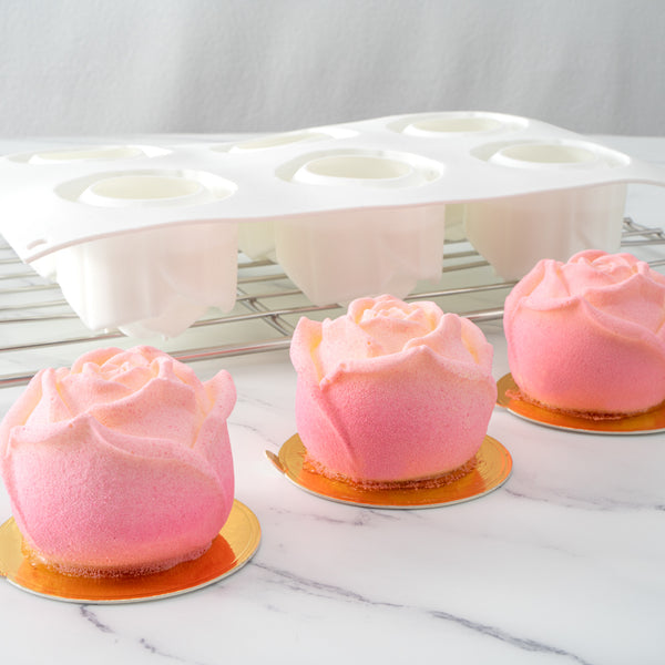 Restaurantware Pastry Tek Silicone Rose Baking Mold - 6-Compartment - 10 Count Box