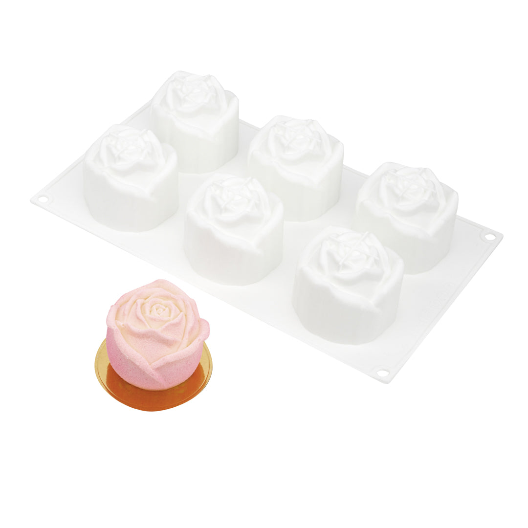 restaurantware Pastry Tek Silicone Rose Baking Mold - 6-Compartment - 10 count box