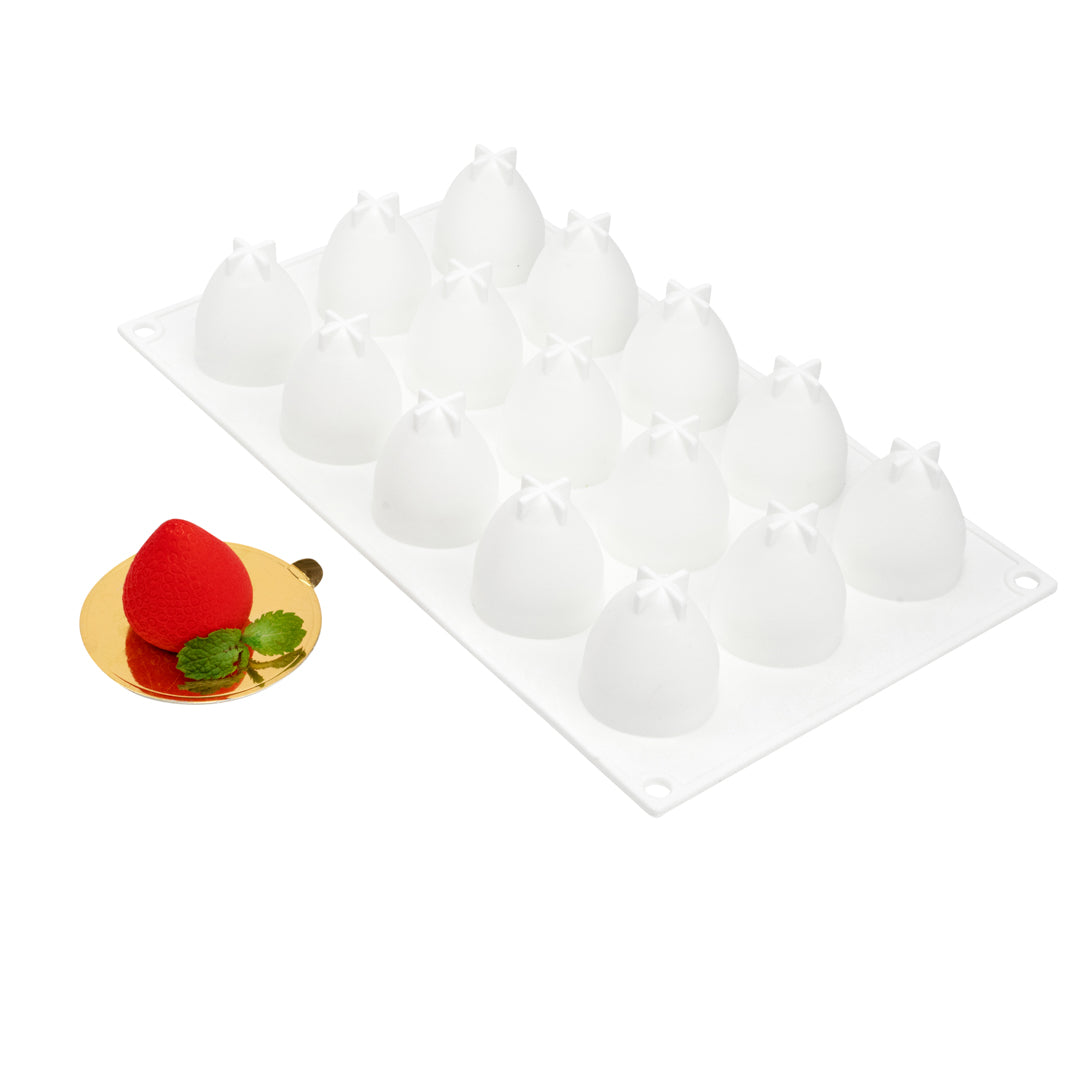 restaurantware Pastry Tek Silicone Strawberry Baking Mold - 15-Compartment - 10 count box