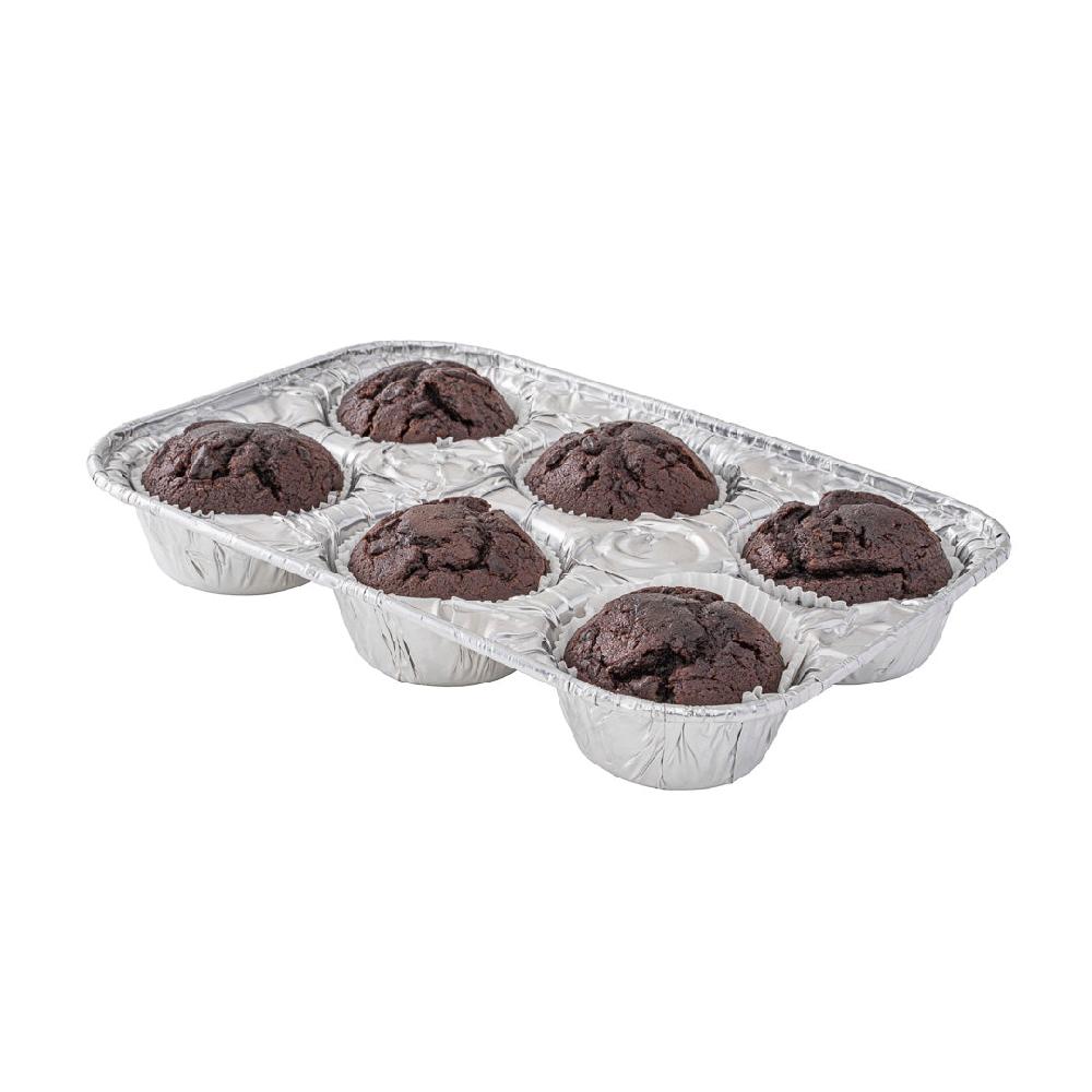 restaurantware Pastry Tek Silver Aluminum Cupcake / Muffin Pan - 6-Compartment - 9 1/2" x 6 1/2" x 1 1/2" - 25 count box