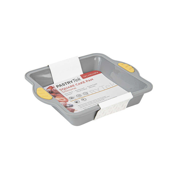 Restaurantware Pastry Tek Square Gray Silicone Cake Pan - Non-Stick With Handles - 9 3/4" X 8 1/2" X 1 3/4" - 10 Count Box