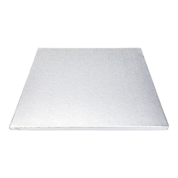 Restaurantware Pastry Tek Square Metallic Silver Cardboard Cake Drum Board - Covered Edge - 12" X 12" X 1/2" - 1 Count Box