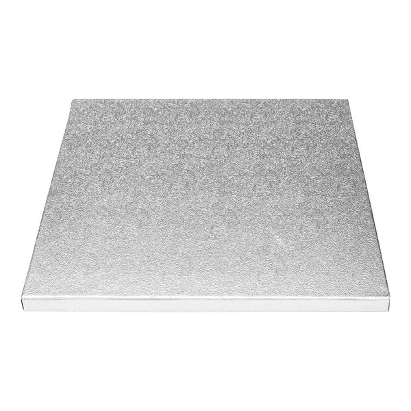 Restaurantware Pastry Tek Square Metallic Silver Cardboard Cake Drum Board - Covered Edge - 8" X 8" X 1/2" - 1 Count Box