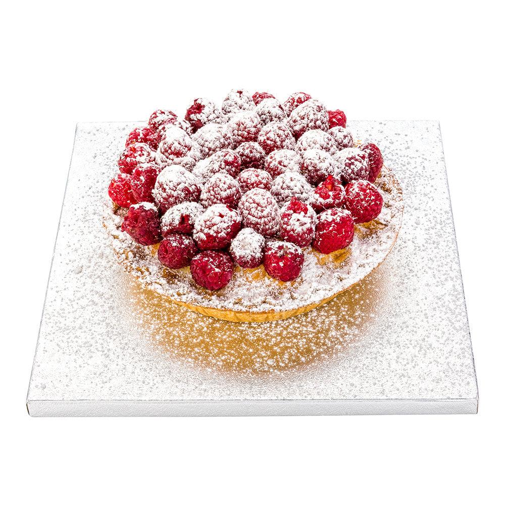 restaurantware Pastry Tek Square Metallic Silver Cardboard Cake Drum Board - Covered Edge - 8" x 8" x 1/2" - 1 count box