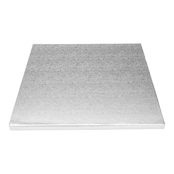 Restaurantware Pastry Tek Square Metallic Silver Cardboard Cake Drum Board - Covered Edge - 10" X 10" X 1/2" - 1 Count Box