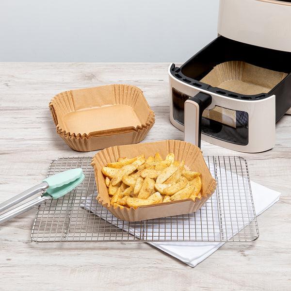 Restaurantware Pastry Tek Square Unbleached Air Fryer Liner / Parchment Paper - Silicone Coated - 6 1/4" X 6 1/4" X 1 3/4" - 100 Count Box