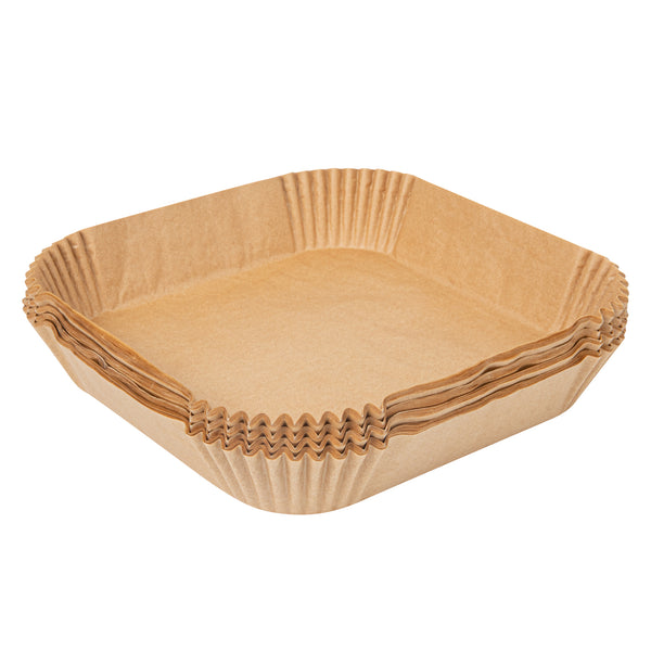 Restaurantware Pastry Tek Square Unbleached Air Fryer Liner / Parchment Paper - Silicone Coated - 8" X 8" X 1 3/4" - 100 Count Box