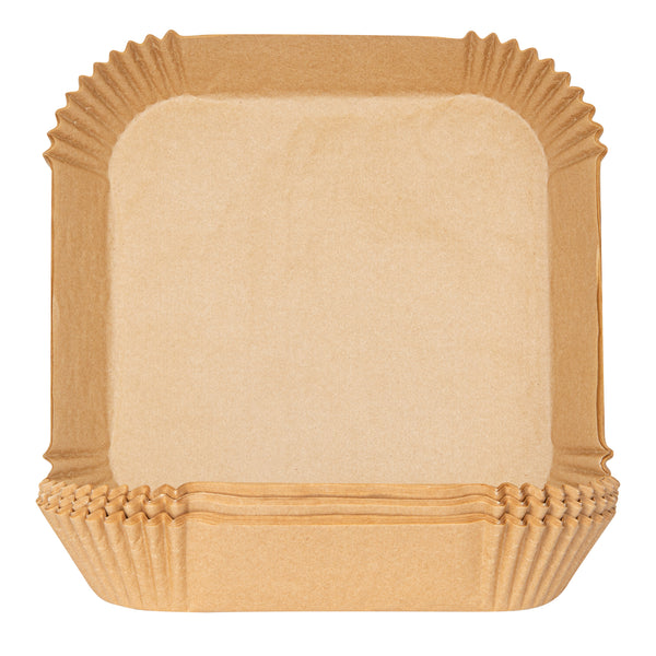 Restaurantware Pastry Tek Square Unbleached Air Fryer Liner / Parchment Paper - Silicone Coated - 8" X 8" X 1 3/4" - 100 Count Box