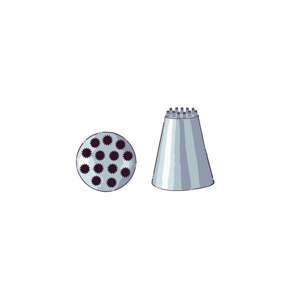 Restaurantware Pastry Tek Stainless Steel #234 Multi Opening Piping Tip - 1 1/4" X 1 1/4" X 1 1/2" - 1 Count Box
