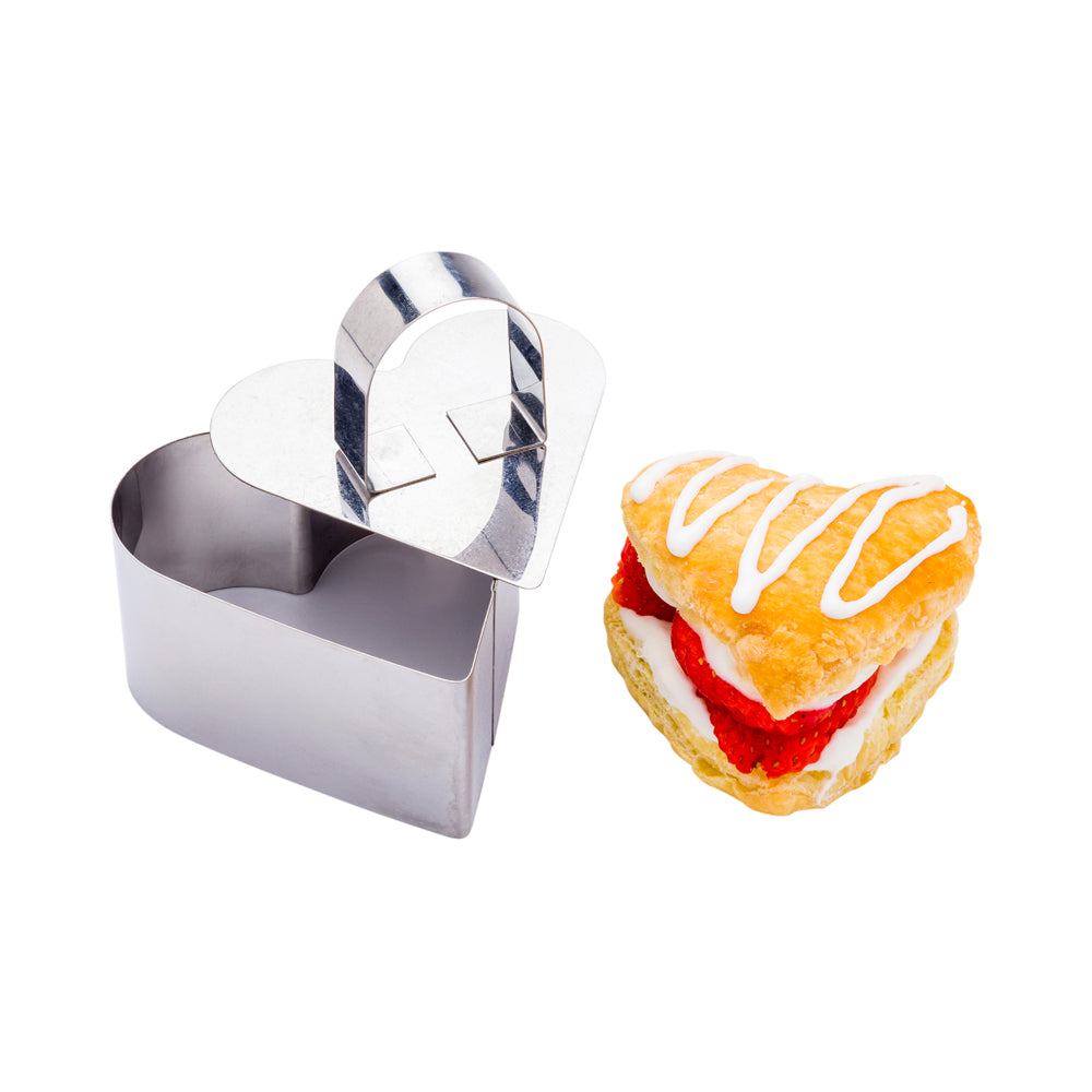 restaurantware Pastry Tek Stainless Steel Heart Pastry Ring Mold with Press 3.2 x 1.6 inch 1 count box