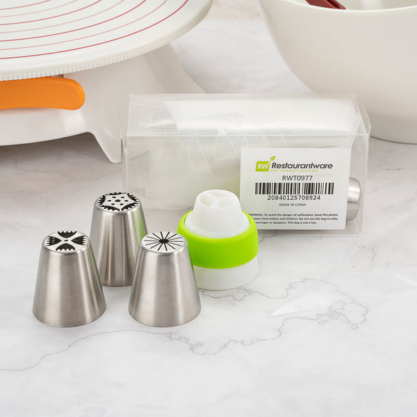 Restaurantware Pastry Tek Stainless Steel Russian Piping Tip Decorating Set - 20-Piece - 1 Count Box