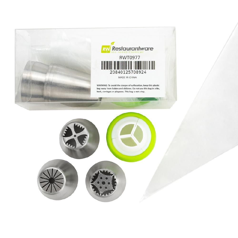 restaurantware Pastry Tek Stainless Steel Russian Piping Tip Decorating Set - 20-Piece - 1 count box