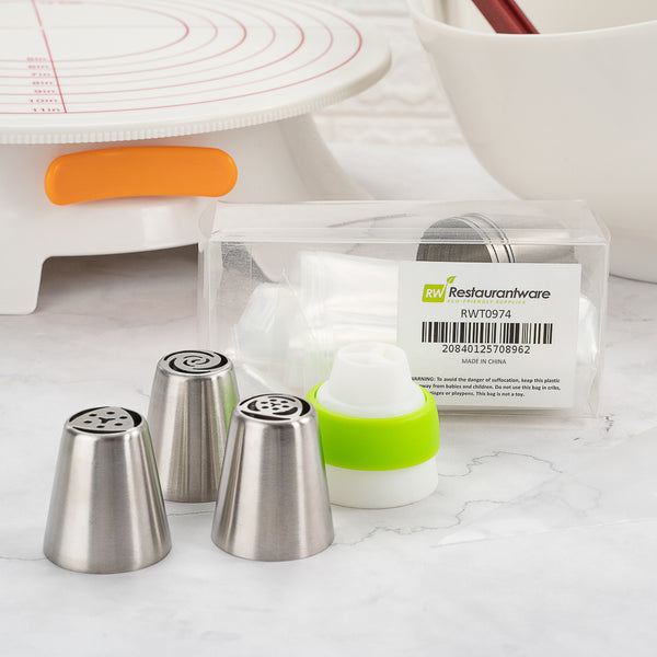 Restaurantware Pastry Tek Stainless Steel Russian Piping Tip Set - 18-Piece - 1 Count Box