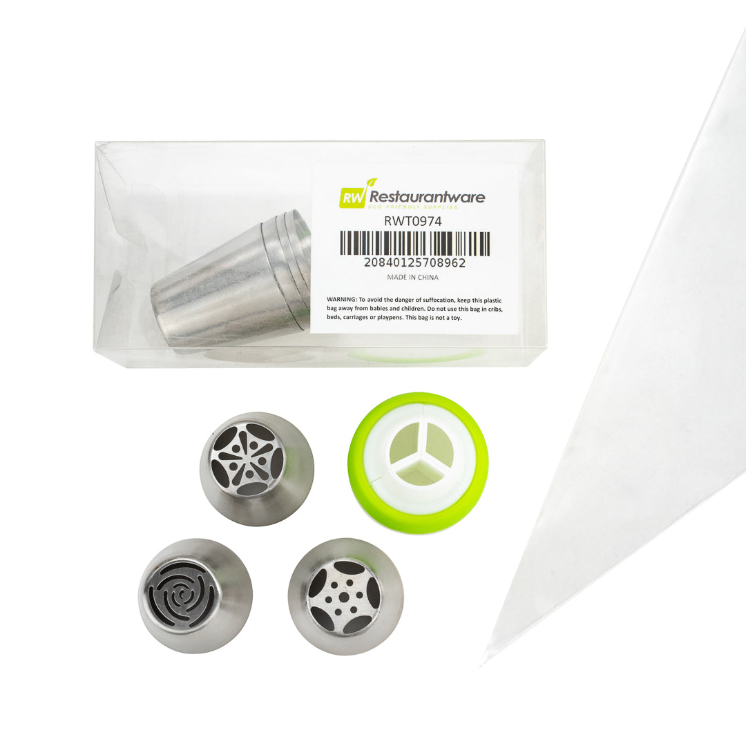 restaurantware Pastry Tek Stainless Steel Russian Piping Tip Set - 18-Piece - 1 count box