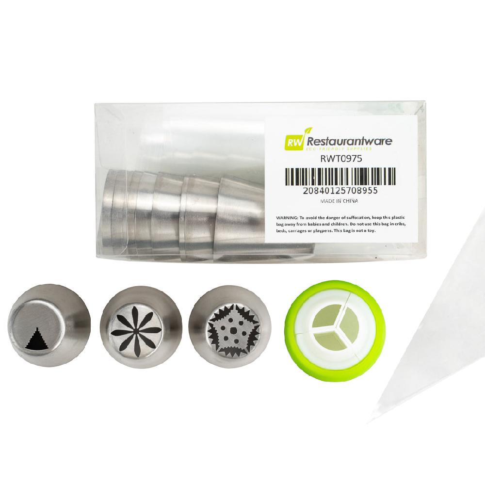 restaurantware Pastry Tek Stainless Steel Russian Piping Tip Set - 23-Piece - 1 count box