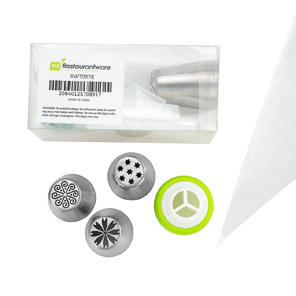 restaurantware Pastry Tek Stainless Steel Russian Piping Tip Set - 17-Piece - 1 count box