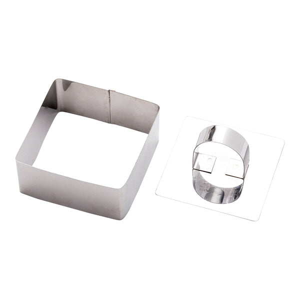 Restaurantware Pastry Tek Stainless Steel Square Pastry Ring Mold With Press 3.3 X 1.5 Inch 1 Count Box