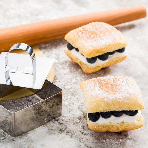 Restaurantware Pastry Tek Stainless Steel Square Pastry Ring Mold With Press 3.3 X 1.5 Inch 1 Count Box