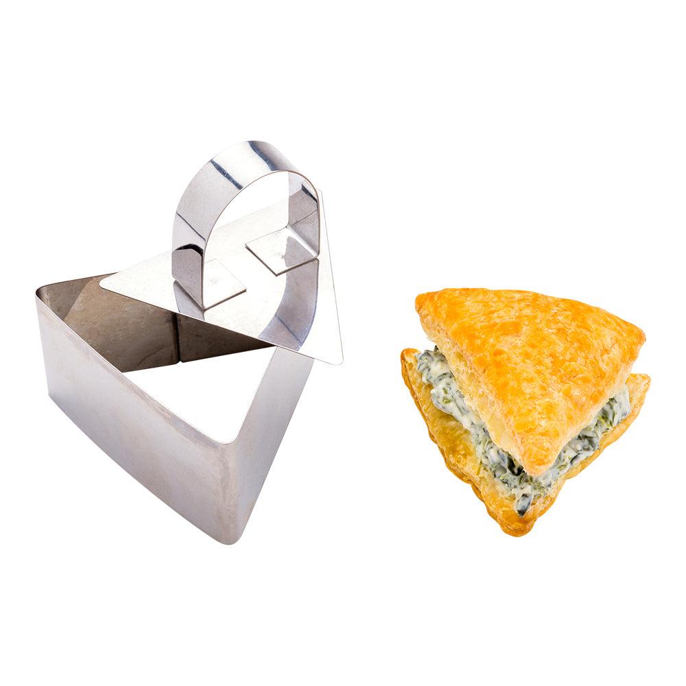 restaurantware Pastry Tek Stainless Steel Triangle Pastry Ring Mold with Press 3.2 x 1.5 inch 1 count box
