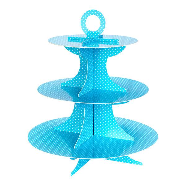 Restaurantware Pastry Tek Turquoise Cardboard Cupcake Stand - 3-Tier White Polka Dots - 13 1/2" X 13 1/2" X 14" - 1 Count Box