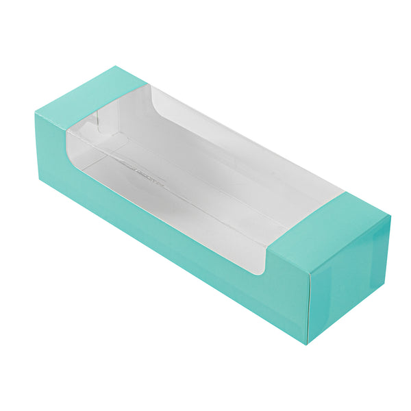 Restaurantware Pastry Tek Turquoise Paper Pastry / Cake Box - With Window - 9 3/4" X 3 1/4" X 2 1/4" - 100 Count Box