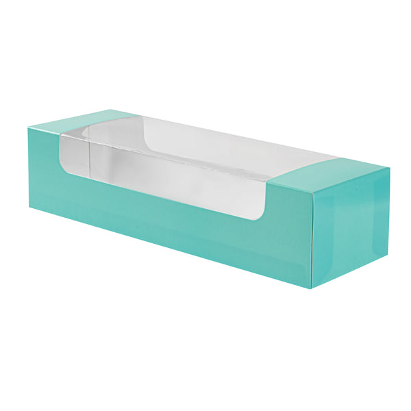 Restaurantware Pastry Tek Turquoise Paper Pastry / Cake Box - With Window - 9 3/4" X 3 1/4" X 2 1/4" - 100 Count Box