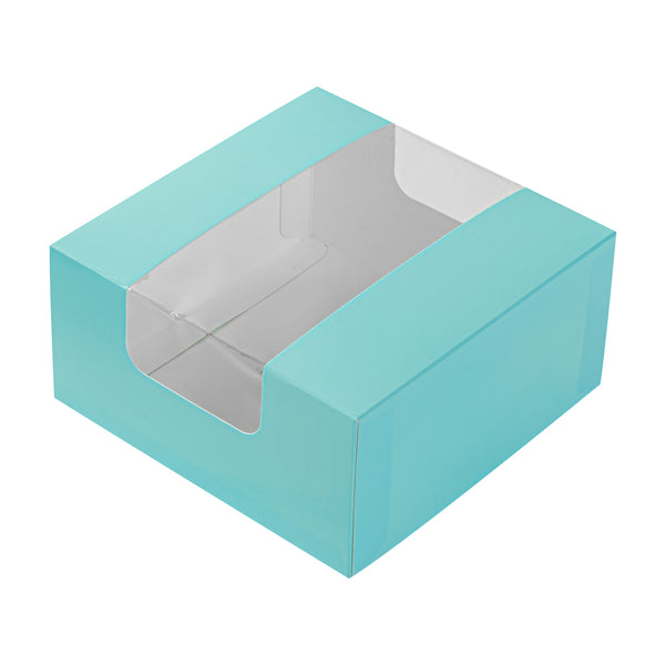 Restaurantware Pastry Tek Turquoise Paper Pastry / Cake Box - With Window - 6 1/4" X 6 1/4" X 3 1/4" - 100 Count Box