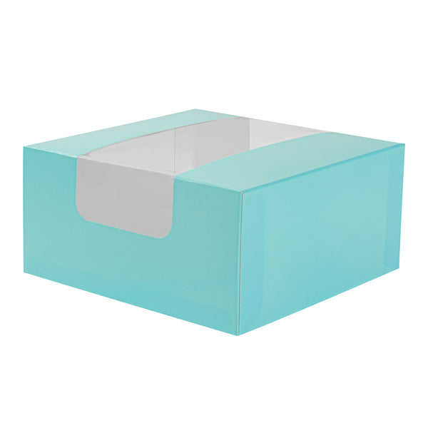 Restaurantware Pastry Tek Turquoise Paper Pastry / Cake Box - With Window - 6 1/4" X 6 1/4" X 3 1/4" - 100 Count Box