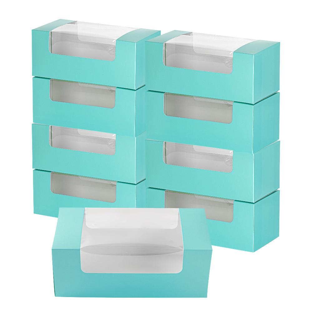restaurantware Pastry Tek Turquoise Paper Pastry / Cake Box - with Window - 9 3/4" x 4 3/4" x 4" - 100 count box