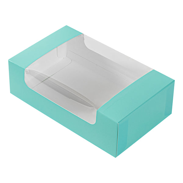 Restaurantware Pastry Tek Turquoise Paper Pastry / Cake Box - With Window - 7 3/4" X 4 3/4" X 2 1/4" - 100 Count Box