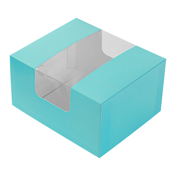 Restaurantware Pastry Tek Turquoise Paper Pastry / Cake Box - With Window - 7" X 6" X 4" - 100 Count Box