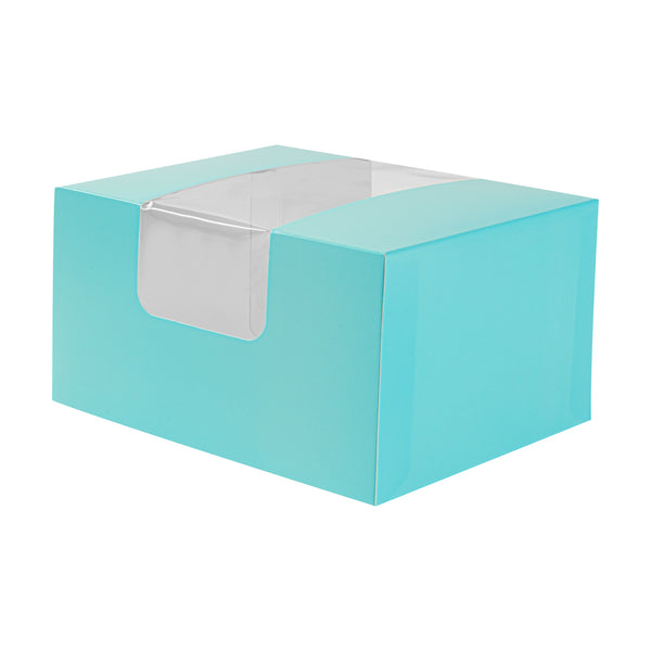 Restaurantware Pastry Tek Turquoise Paper Pastry / Cake Box - With Window - 7" X 6" X 4" - 100 Count Box