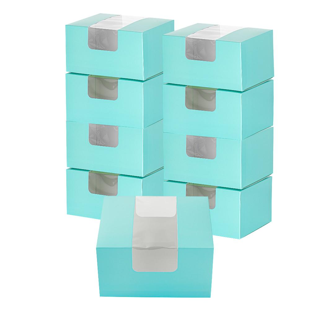 restaurantware Pastry Tek Turquoise Paper Pastry / Cake Box - with Window - 7" x 6" x 4" - 100 count box