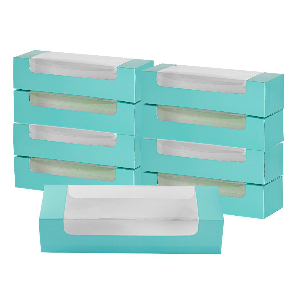 restaurantware Pastry Tek Turquoise Paper Pastry / Cake Box - with Window - 9 3/4" x 3 1/4" x 2 1/4" - 100 count box