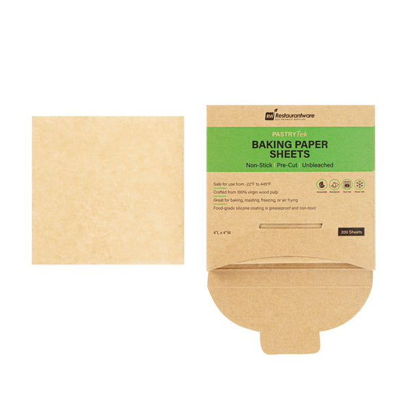 Restaurantware Pastry Tek Unbleached Parchment Paper Baking Sheet - Precut Silicone Coated - 4" X 4" - 1000 Count Box
