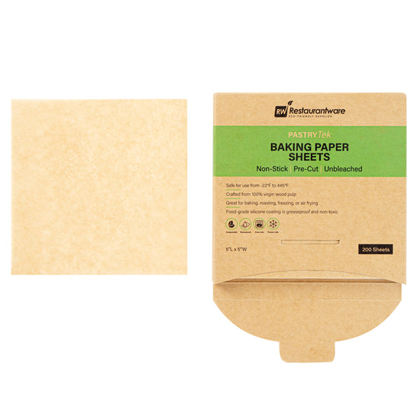 Restaurantware Pastry Tek Unbleached Parchment Paper Baking Sheet - Precut Silicone Coated Compostable - 5" X 5" - 1000 Count Box