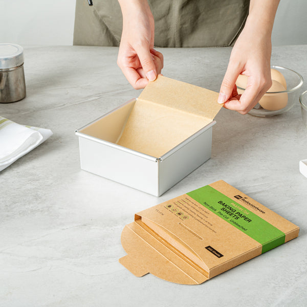 Restaurantware Pastry Tek Unbleached Parchment Paper Baking Sheet - Precut Silicone Coated Compostable - 5" X 5" - 1000 Count Box