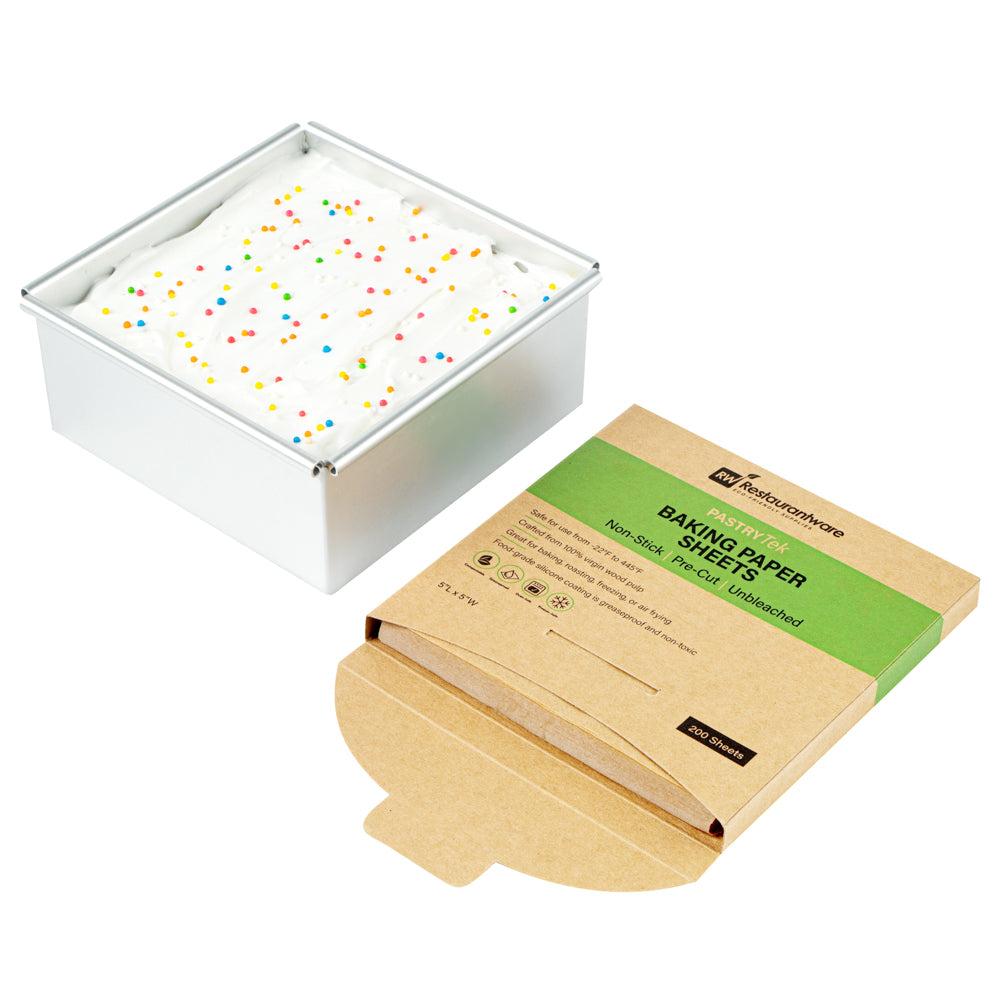 restaurantware Pastry Tek Unbleached Parchment Paper Baking Sheet - Precut Silicone Coated Compostable - 5" x 5" - 1000 count box