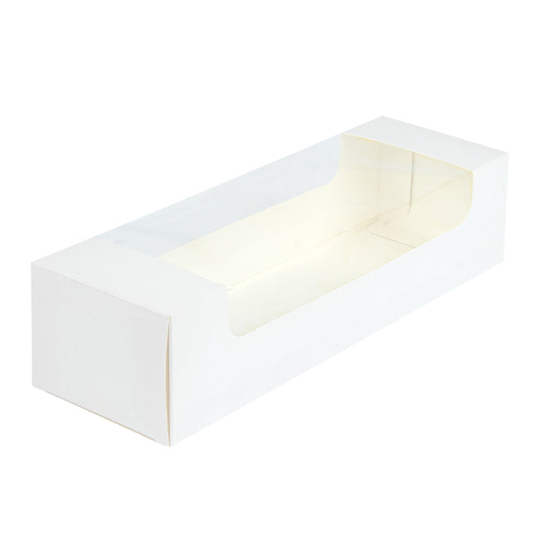 Restaurantware Pastry Tek White Paper Pastry / Cake Box - With Window - 9 3/4" X 3 1/4" X 2 1/4" - 100 Count Box