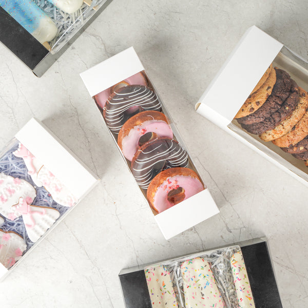 Restaurantware Pastry Tek White Paper Pastry / Cake Box - With Window - 9 3/4" X 3 1/4" X 2 1/4" - 100 Count Box