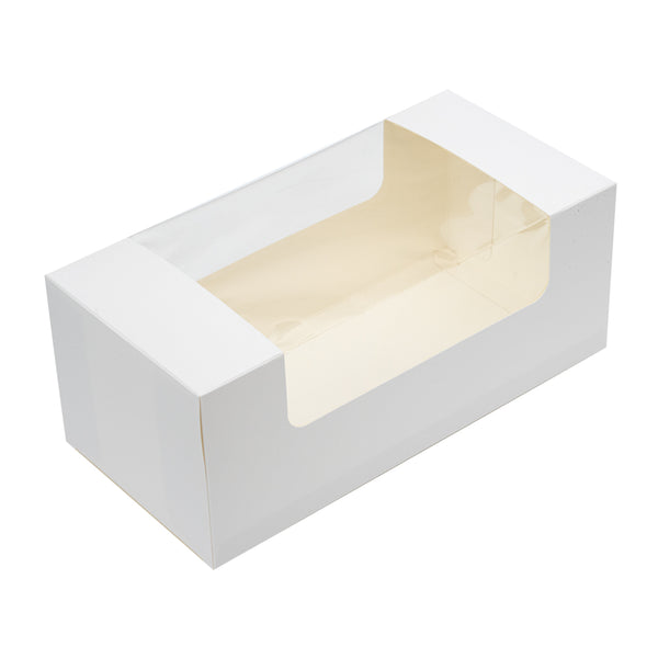 Restaurantware Pastry Tek White Paper Pastry / Cake Box - With Window - 9 3/4" X 4 3/4" X 4" - 100 Count Box