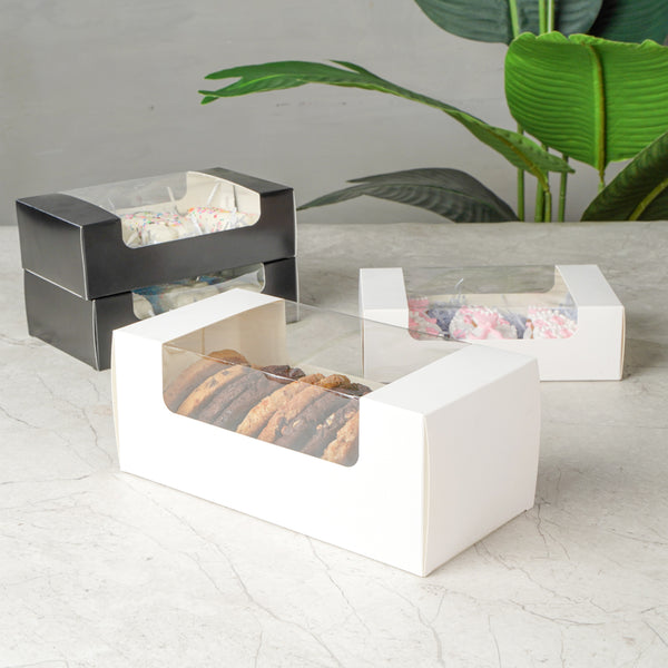 Restaurantware Pastry Tek White Paper Pastry / Cake Box - With Window - 9 3/4" X 4 3/4" X 4" - 100 Count Box