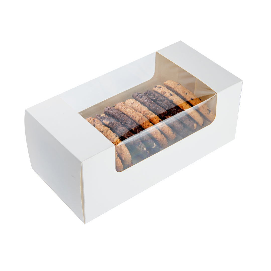 restaurantware Pastry Tek White Paper Pastry / Cake Box - with Window - 9 3/4" x 4 3/4" x 4" - 100 count box