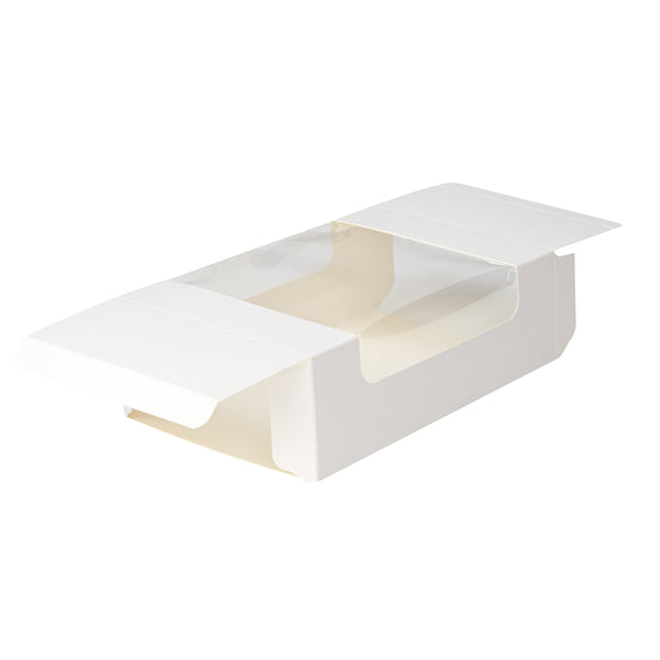 Restaurantware Pastry Tek White Paper Pastry / Cake Box - With Window - 7 3/4" X 4 3/4" X 2 1/4" - 100 Count Box